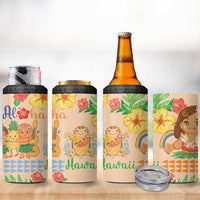 Kawaii Hula Girls 4 in 1 Can Cooler Tumbler Aloha Hibiscus Flowers