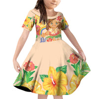 Kawaii Hula Girls Family Matching Off Shoulder Short Dress and Hawaiian Shirt Aloha Hibiscus Flowers