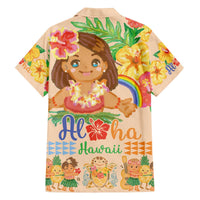 Kawaii Hula Girls Family Matching Off Shoulder Short Dress and Hawaiian Shirt Aloha Hibiscus Flowers