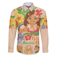Kawaii Hula Girls Family Matching Off Shoulder Short Dress and Hawaiian Shirt Aloha Hibiscus Flowers