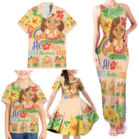 Kawaii Hula Girls Family Matching Tank Maxi Dress and Hawaiian Shirt Aloha Hibiscus Flowers
