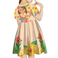Kawaii Hula Girls Kid Short Sleeve Dress Aloha Hibiscus Flowers