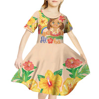 Kawaii Hula Girls Kid Short Sleeve Dress Aloha Hibiscus Flowers