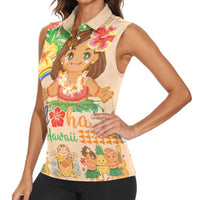 Kawaii Hula Girls Women Sleeveless Polo Shirt Aloha Hibiscus Flowers LT9 - Polynesian Pride