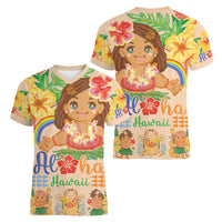 Kawaii Hula Girls Women V-Neck T-Shirt Aloha Hibiscus Flowers LT9 - Polynesian Pride