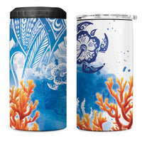 Hibiscus Turtle Tattoo Coral Reef 4 in 1 Can Cooler Tumbler with Polynesian Tribal