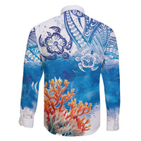Hibiscus Turtle Tattoo Coral Reef Family Matching Short Sleeve Bodycon Dress and Hawaiian Shirt with Polynesian Tribal LT9 - Polynesian Pride