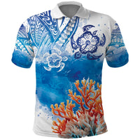 Hibiscus Turtle Tattoo Coral Reef Polo Shirt with Polynesian Tribal
