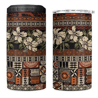 Pacific Hibiscus Tapa Tribal Vintage 4 in 1 Can Cooler Tumbler Brown Motif