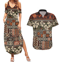 Pacific Hibiscus Tapa Tribal Vintage Couples Matching Summer Maxi Dress and Hawaiian Shirt Brown Motif LT9 Brown - Polynesian Pride