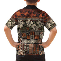 Pacific Hibiscus Tapa Tribal Vintage Family Matching Puletasi and Hawaiian Shirt Brown Motif LT9 - Polynesian Pride