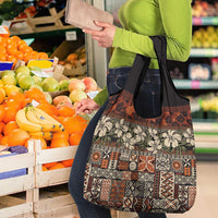Pacific Hibiscus Tapa Tribal Vintage Grocery Bag Brown Motif