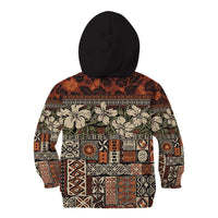 Pacific Hibiscus Tapa Tribal Vintage Kid Hoodie Brown Motif