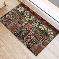 Pacific Hibiscus Tapa Tribal Vintage Rubber Doormat Brown Motif