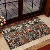 Pacific Hibiscus Tapa Tribal Vintage Rubber Doormat Brown Motif
