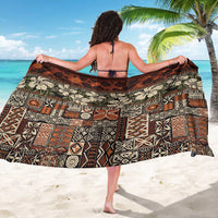 Pacific Hibiscus Tapa Tribal Vintage Sarong Brown Motif