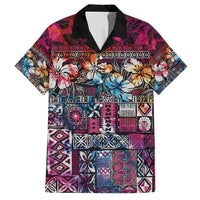 Pacific Hibiscus Tapa Tribal Vintage Family Matching Long Sleeve Bodycon Dress and Hawaiian Shirt Pink Motif