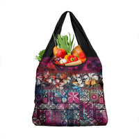 Pacific Hibiscus Tapa Tribal Vintage Grocery Bag Pink Motif