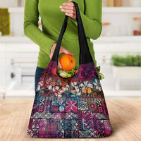 Pacific Hibiscus Tapa Tribal Vintage Grocery Bag Pink Motif