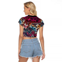Pacific Hibiscus Tapa Tribal Vintage Raglan Cropped T Shirt Pink Motif LT9 - Polynesian Pride