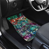 Pacific Hibiscus Tapa Tribal Vintage Car Mats Turquoise Motif