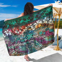 Pacific Hibiscus Tapa Tribal Vintage Sarong Turquoise Motif