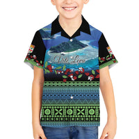 Personalised Fiji Viti Levu Family Matching Long Sleeve Bodycon Dress and Hawaiian Shirt Tagimoucia and Tapa Tribal Pattern LT9 Son's Shirt Blue - Polynesian Pride