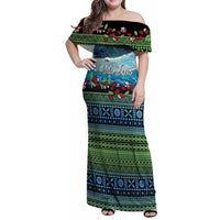 Personalised Fiji Viti Levu Family Matching Off Shoulder Maxi Dress and Hawaiian Shirt Tagimoucia and Tapa Tribal Pattern