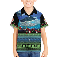 Personalised Fiji Viti Levu Family Matching Short Sleeve Bodycon Dress and Hawaiian Shirt Tagimoucia and Tapa Tribal Pattern LT9 Son's Shirt Blue - Polynesian Pride