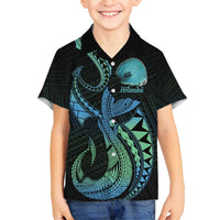 Personalised Hawaii Kure Atoll Family Matching Long Sleeve Bodycon Dress and Hawaiian Shirt Holaniku Coral Reef with Polynesian Tribal LT9 Son's Shirt Blue - Polynesian Pride