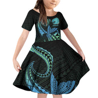 Personalised Hawaii Kure Atoll Family Matching Off Shoulder Short Dress and Hawaiian Shirt Holaniku Coral Reef with Polynesian Tribal