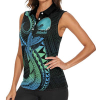 Personalised Hawaii Kure Atoll Women Sleeveless Polo Shirt Holaniku Coral Reef with Polynesian Tribal