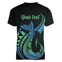 Personalised Hawaii Kure Atoll Women V-Neck T-Shirt Holaniku Coral Reef with Polynesian Tribal LT9 - Polynesian Pride