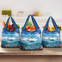 Personalised Palau Kayangel Atoll Grocery Bag Turtle With Coral Reef Under Water