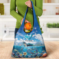 Personalised Palau Kayangel Atoll Grocery Bag Turtle With Coral Reef Under Water