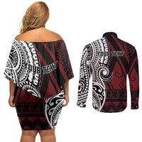 Personalised Tonga Constitution Day 1875 Couples Matching Off Shoulder Short Dress and Long Sleeve Button Shirt Polynesian Tribal Tattoo