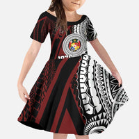 Personalised Tonga Constitution Day 1875 Family Matching Long Sleeve Bodycon Dress and Hawaiian Shirt Polynesian Tribal Tattoo LT9 Daughter's Dress Red - Polynesian Pride