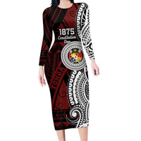 Personalised Tonga Constitution Day 1875 Family Matching Long Sleeve Bodycon Dress and Hawaiian Shirt Polynesian Tribal Tattoo LT9 Mom's Dress Red - Polynesian Pride