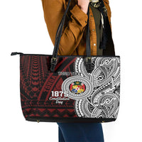 Personalised Tonga Constitution Day 1875 Leather Tote Bag Polynesian Tribal Tattoo