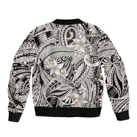 Polynesia Sleeve Zip Bomber Jacket Tribal Polynesian Spirit With Beige Pacific Flowers LT9 - Polynesian Pride