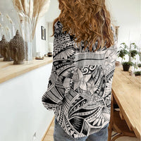 Polynesia Women Casual Shirt Tribal Polynesian Spirit With Beige Pacific Flowers LT9 - Polynesian Pride