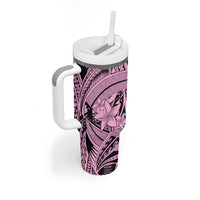 Pink Pacific Flowers Tribal Polynesian Spirit Tumbler With Handle