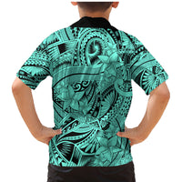 Polynesia Family Matching Mermaid Dress and Hawaiian Shirt Tribal Polynesian Spirit With Teal Pacific Flowers LT9 - Polynesian Pride