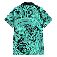 Polynesia Family Matching Short Sleeve Bodycon Dress and Hawaiian Shirt Tribal Polynesian Spirit With Teal Pacific Flowers LT9 - Polynesian Pride