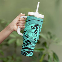 Teal Pacific Flowers Tribal Polynesian Spirit Tumbler With Handle