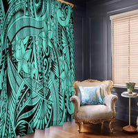 Polynesia Window Curtain Tribal Polynesian Spirit With Teal Pacific Flowers LT9 - Polynesian Pride