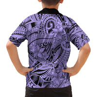 Polynesia Family Matching Short Sleeve Bodycon Dress and Hawaiian Shirt Tribal Polynesian Spirit With Violet Pacific Flowers LT9 - Polynesian Pride