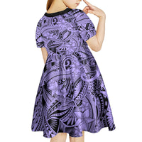 Polynesia Kid Short Sleeve Dress Tribal Polynesian Spirit With Violet Pacific Flowers LT9 - Polynesian Pride
