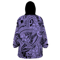 Polynesia Wearable Blanket Hoodie Tribal Polynesian Spirit With Violet Pacific Flowers LT9 - Polynesian Pride