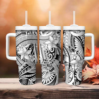 White Pacific Flowers Tribal Polynesian Spirit Tumbler With Handle